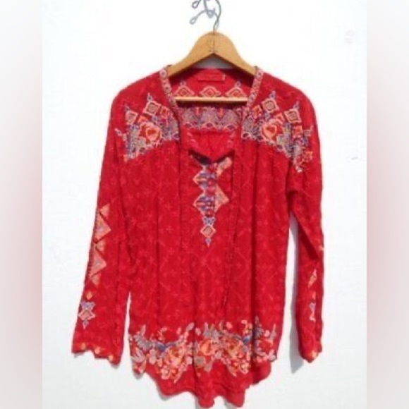 Johnny Was Red Embroidered Blouse - Picture 1 of 10